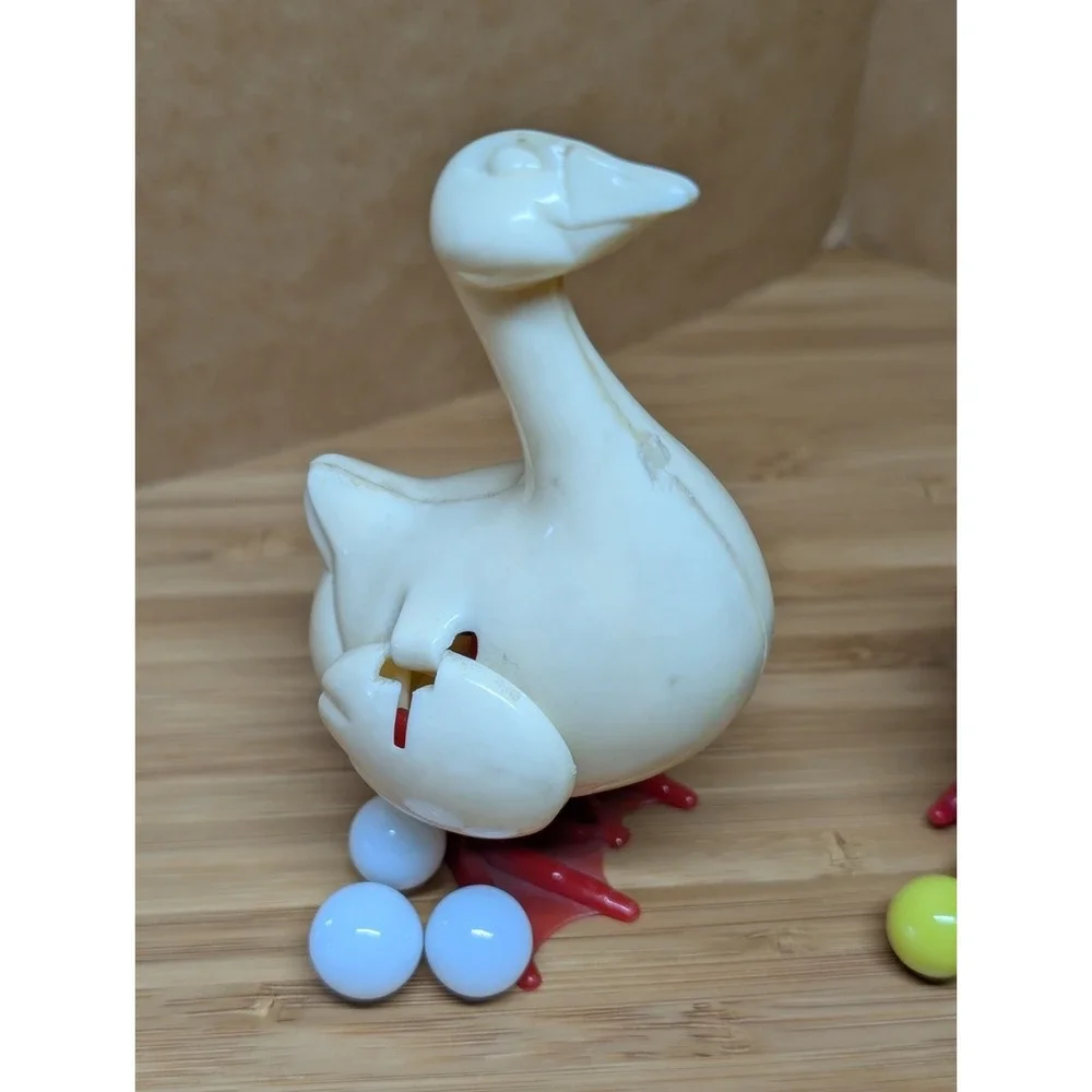 Vintage Marbe Egg Laying Yellow Chicken White Goose Toys - Playtime Productions